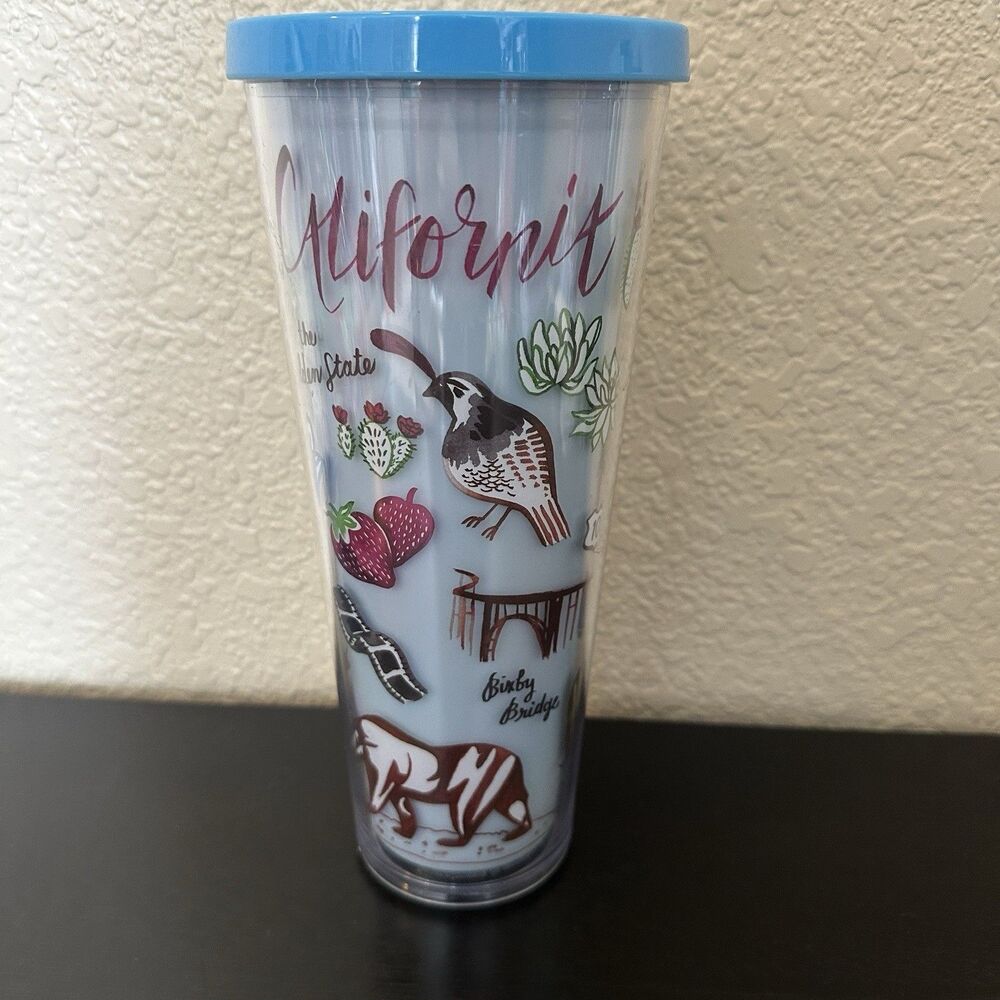 STARBUCKS CALIFORNIA STATE Venti Cold Cup Tumbler 24 Oz 2019 Blue No Straw